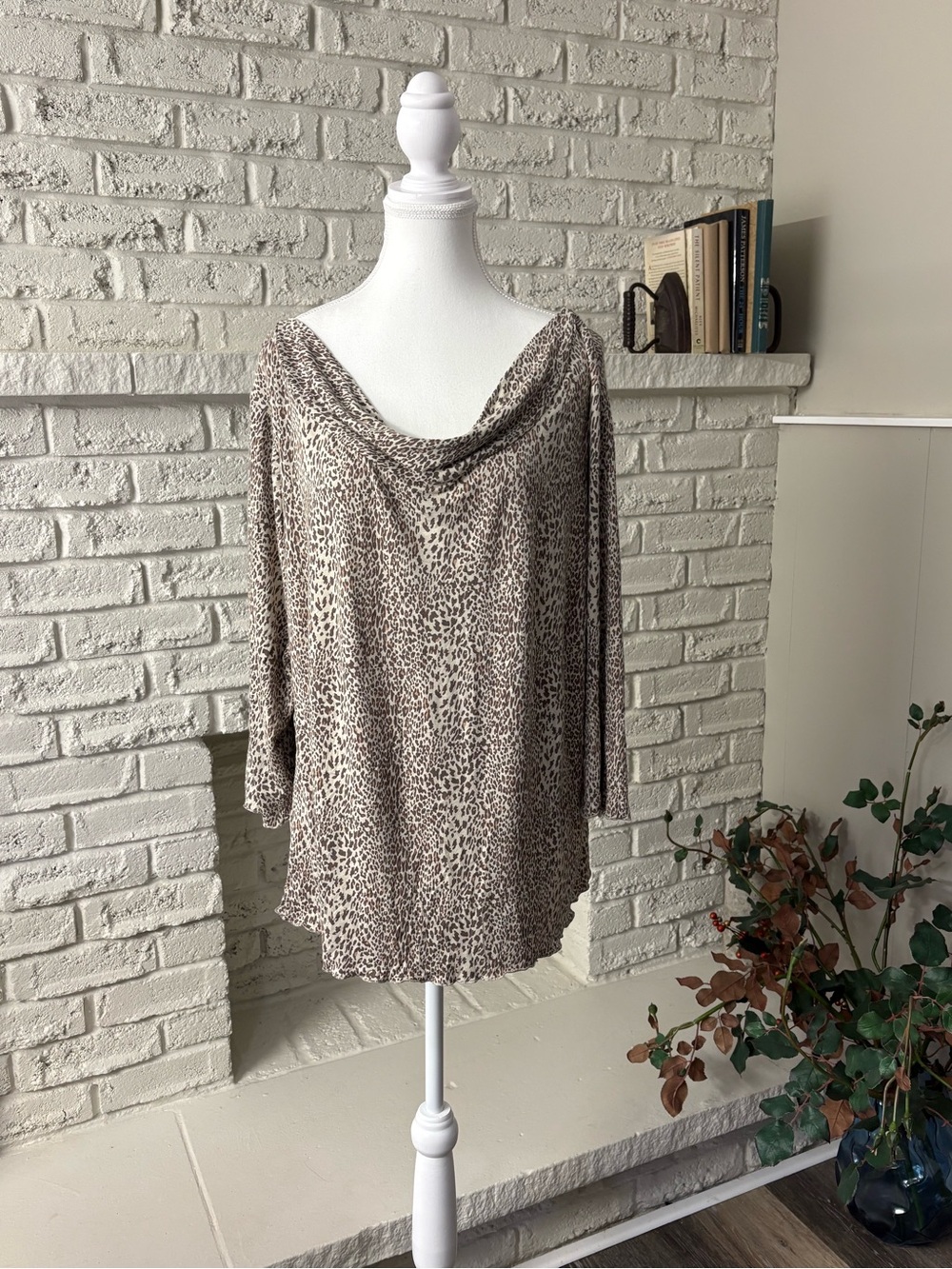 NWT Vintage 90s Jessica Image Leopard Print Cowl Neck Blouse Top Plus Size 2X